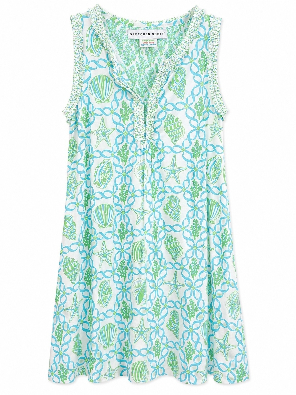 Gretchen Scott Dedigns Coastal Boho Shell Print Shift Dress Ruffle Medium